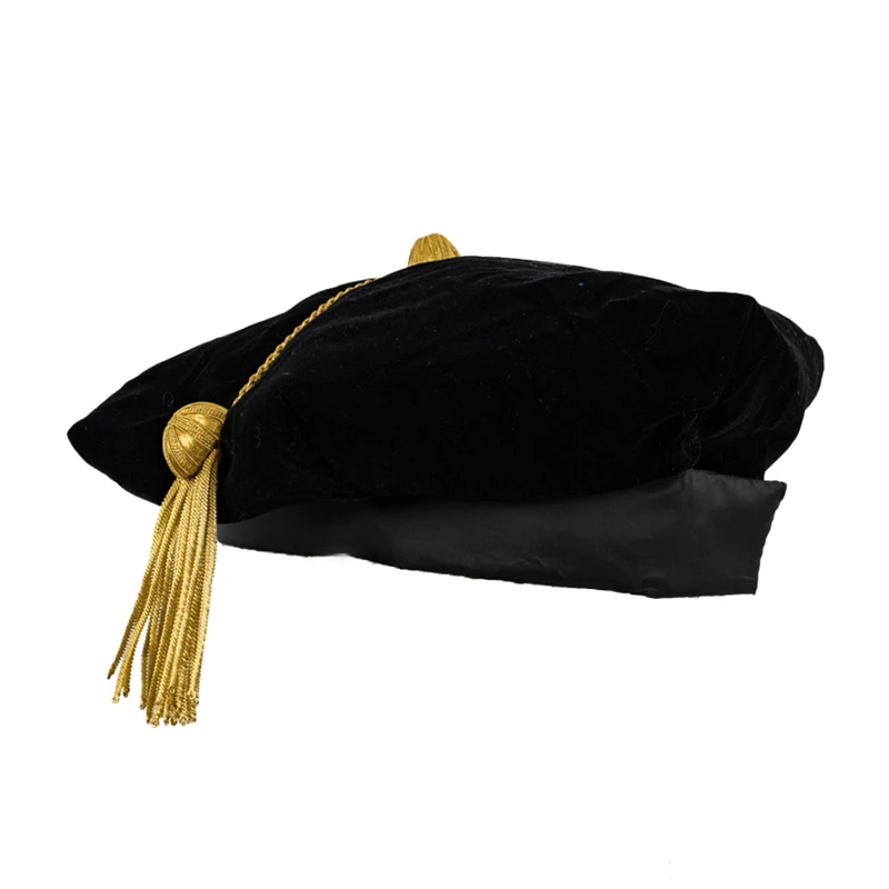 Graduation Doctoral phd gown Velvet doctoral tam with Golden Bullion Tassel Graduation Hat 8 sides