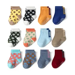 Hot Sale Baby Anti-Slip Home Socks Pure Color And Dot  Socks Girl Boy Knit Cute Custom Cotton Dress Kids Socks