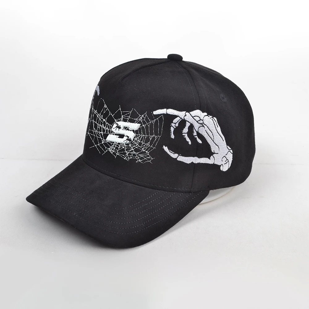 Manufacturer sport hat with embroidery logo casquette Gorras suede 5 panel black baseball cap custom