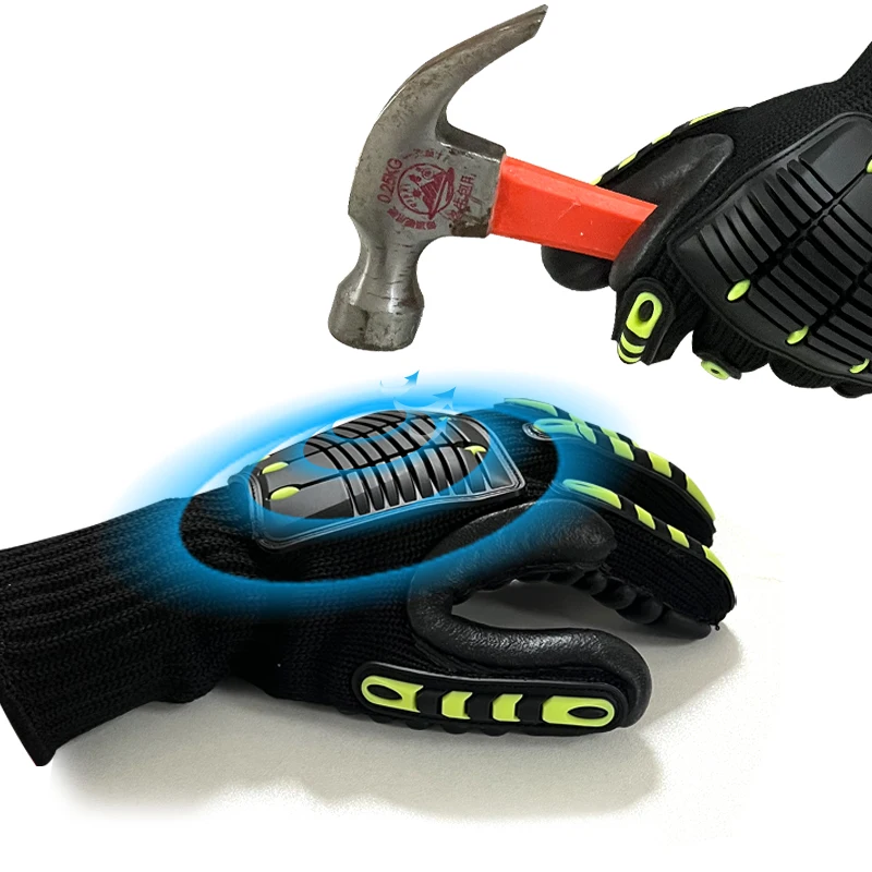 Custom Anti-Vibration Work Gloves with TPR & Latex Shock Proof Impact Reducing Safety Gloves with Foam Finish Red