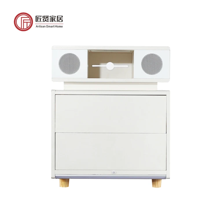 Nordic White Multifunctional RGB Atmosphere Light Wireless Charging Speaker Smart Nightstand Bedside Table Night Stand