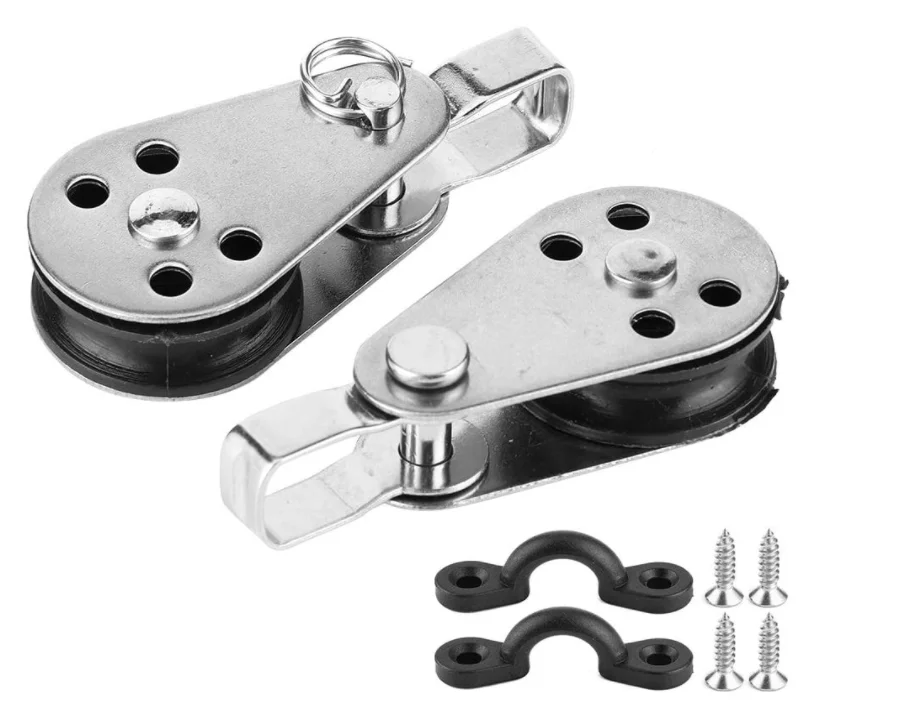 Heavy Duty 304 Stainless Steel Pulley Roller Single Pulley Block With Spring Snap Hook Carabiner