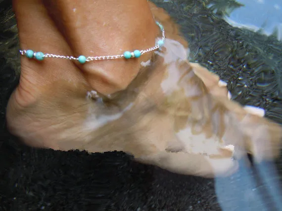 Beach anklet turquoise beads blue pentagonal star tassel anklet