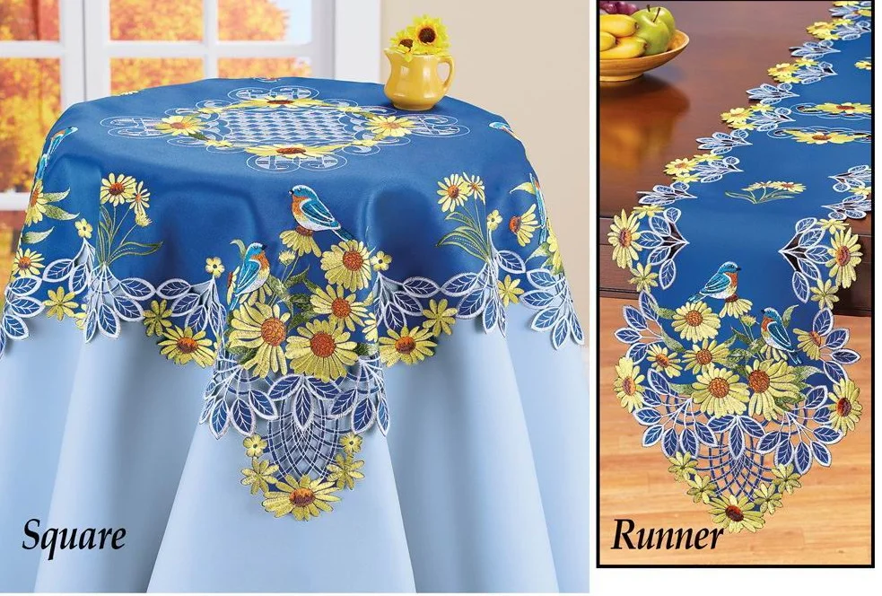 cross stitch embroidered table cloth