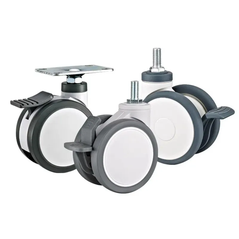 PU Silent Universal Polyurethane Brake Caster Double Disc Wheel Monitor Computer Handcart Silent Wheel