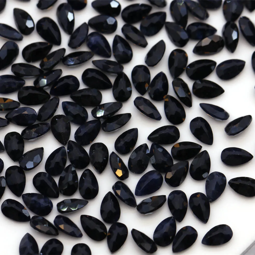 Natural black sapphire pear cut 3*5mm ring faceted small stone precise size high quality loose stone diy inlaid with stone