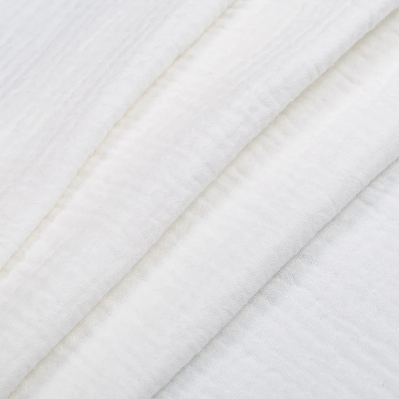 High Quality Soft Double Crepe gauze printed solid color Texture Cotton seersucker Fabric, Make Shirt, Underwear Cloth