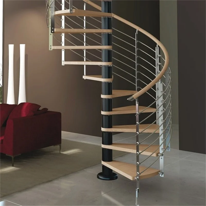 Steric Hot Sale Nice Wood Tread Round Spiral Staircase Space Saving Indoor Spiral Staircase
