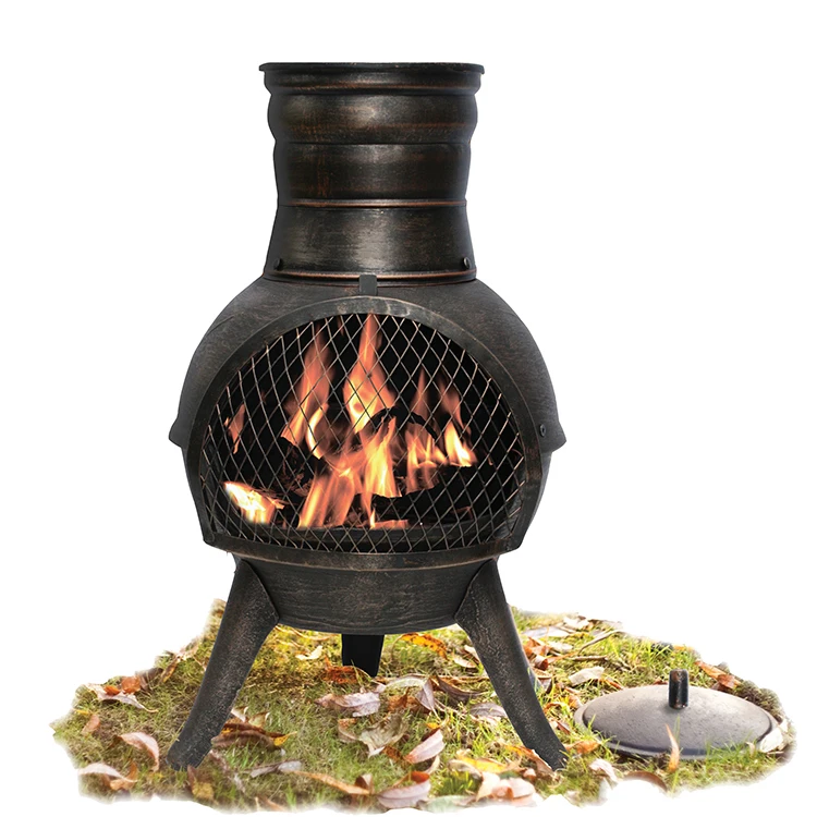 Garden smaller cast iron chiminea with steel flue
