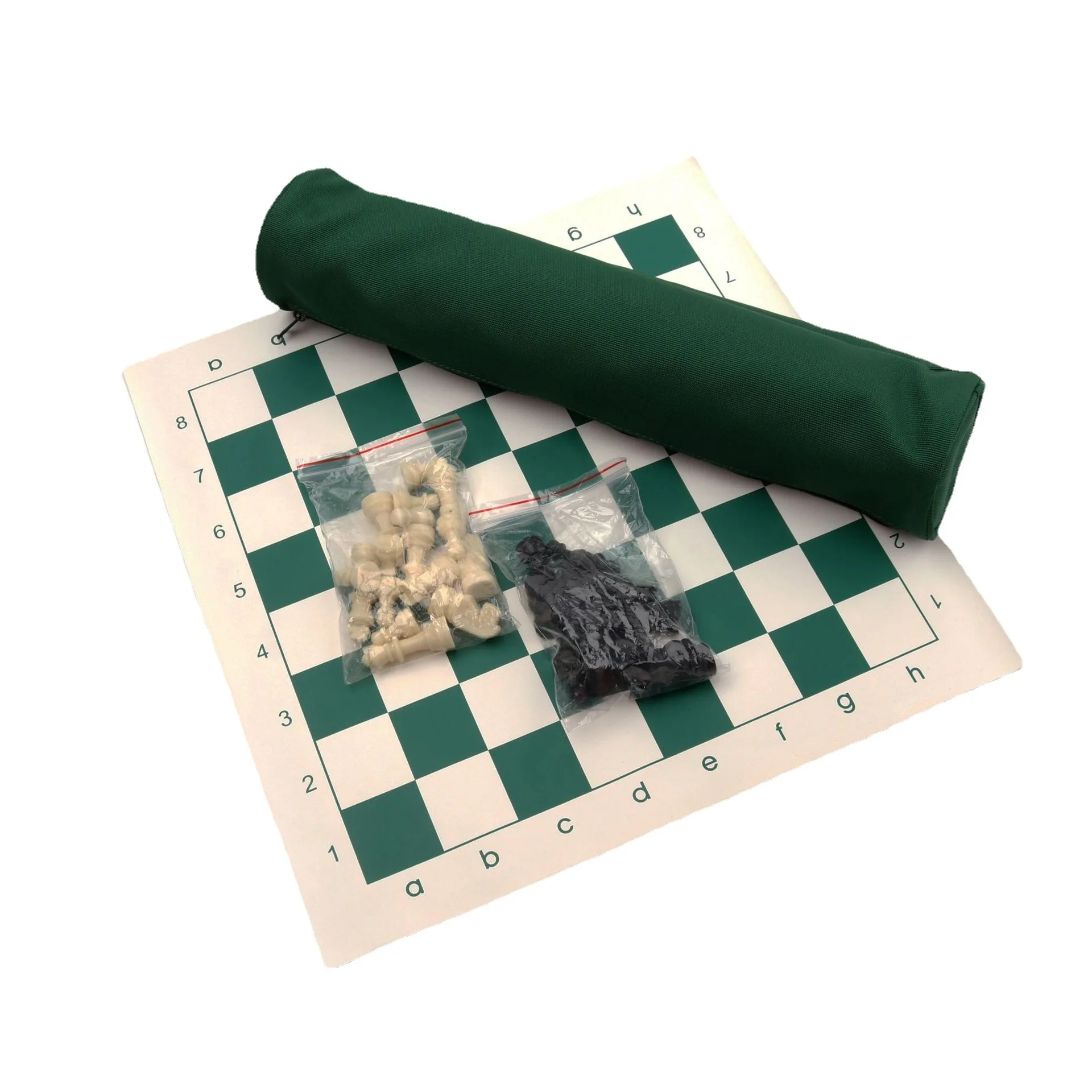 Professionals PU  Chess Set good tool for chess training, Roll up Board and Pieces with Travel Bag  White & Green
