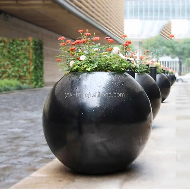 Small Round Fiberglass Flower Pot Decoration Vase  For Garden Street Hotel Mall Decor
