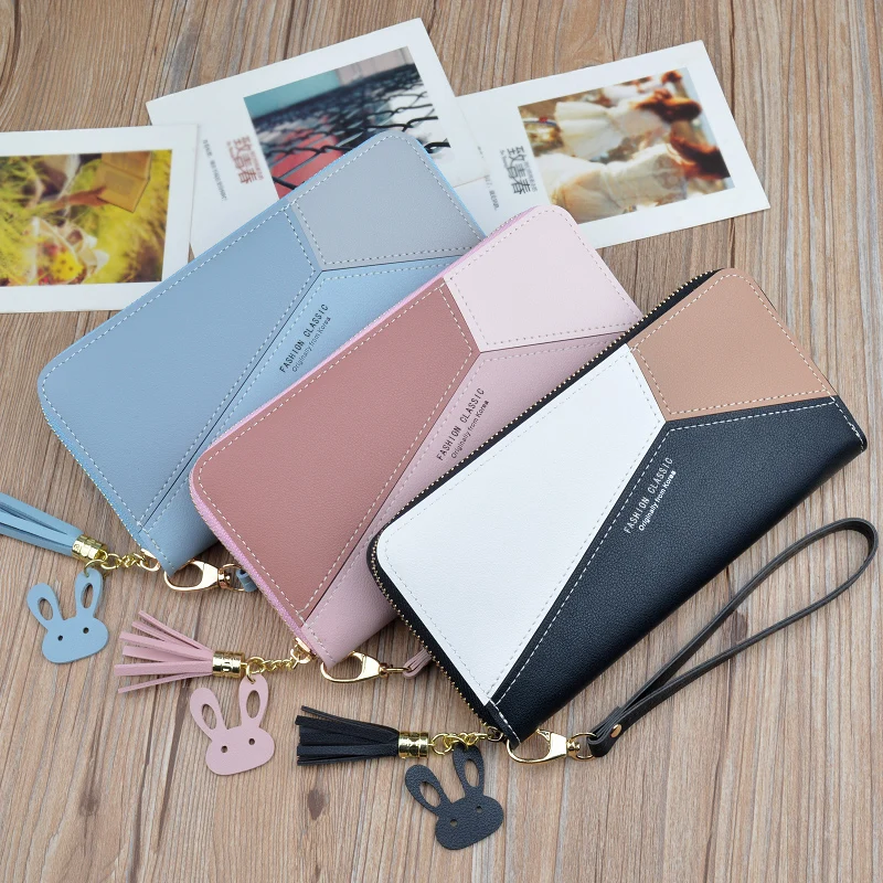 2020 Fashion Tassel Rabbit Pendant Long Purse PU Leather Women Wallets clutch Bag