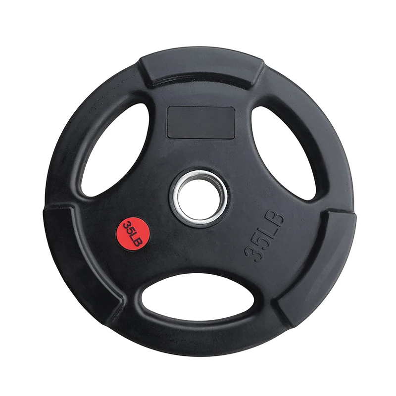 Black Rubber  OP Weight Plate with Three handles 51mm and Metal Ring Sticker Logo Label Barbell Plate Gym Fitness Equipment