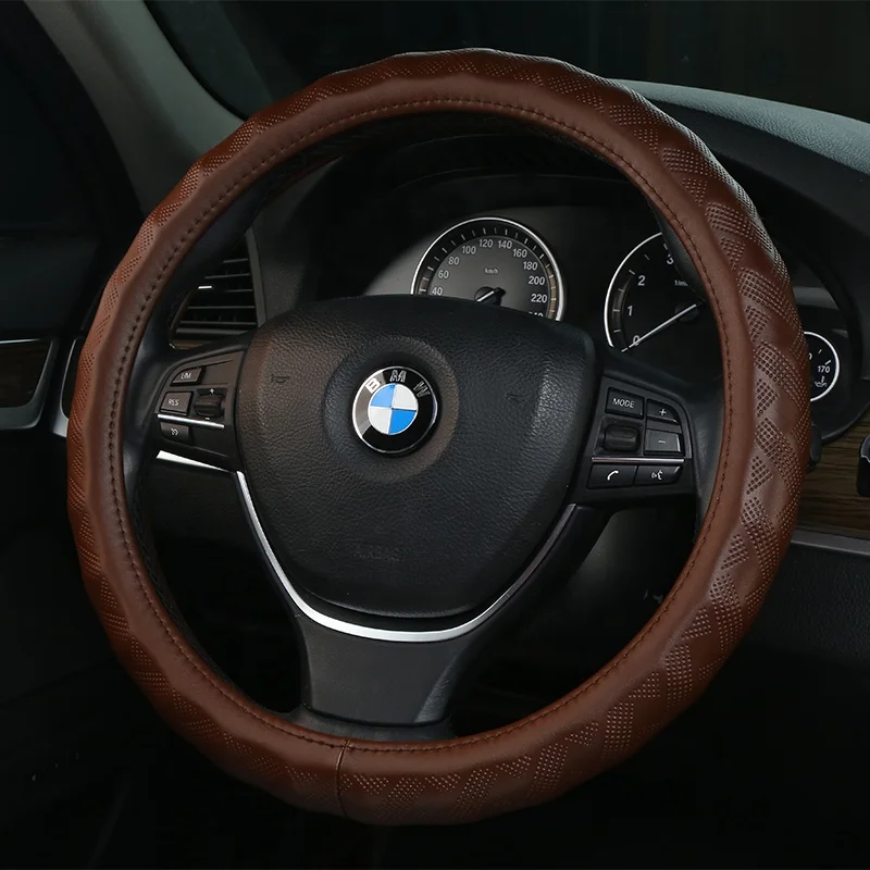 Durable and high-quality universal car accessories brown fashionable leather steering wheel cover