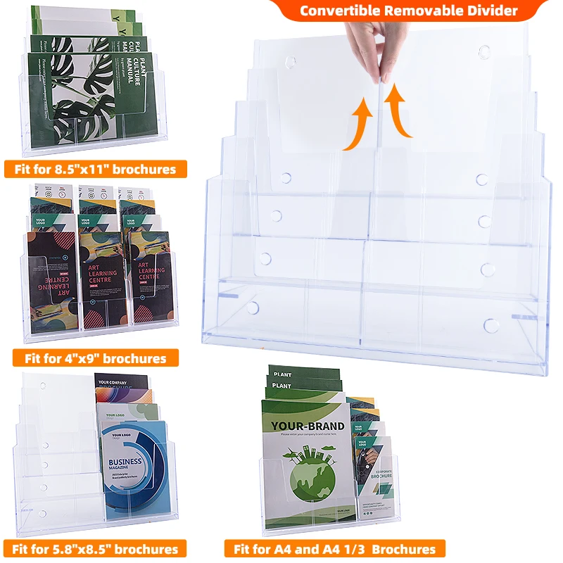 Magazine Brochure Storage Rack Display Holder Desktop Wall Mounted A4 Size Acrylic Advertising
