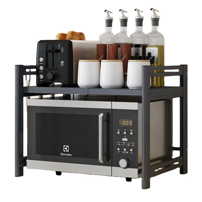 Kitchen Supplies Tableware Storage Carbon Stainless Steel Counter Rice Cooker Stand Expandable Metal Microwave Oven Rack Shelf