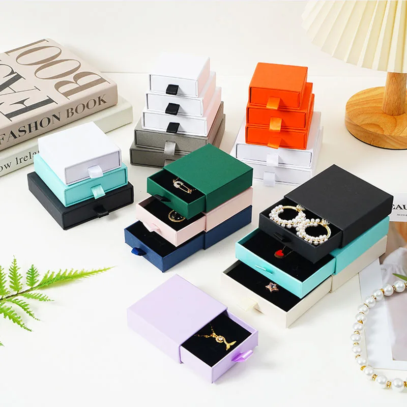 SSeeSY Small Custom Earring Bracelet Necklace Ring cases Gift Paper cardboard Drawer Jewelry Packaging Box With Logo