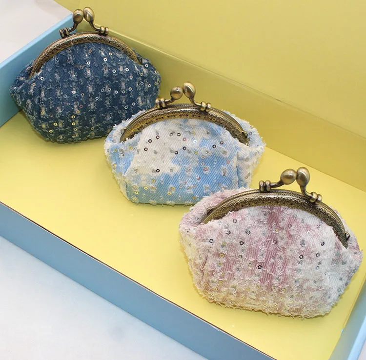 Wholesale New Glitter Coin Purse Japanese Printed Cloth Art Coin Purse Ladies Small Cosmetic Lipstick Key Bag Wallet