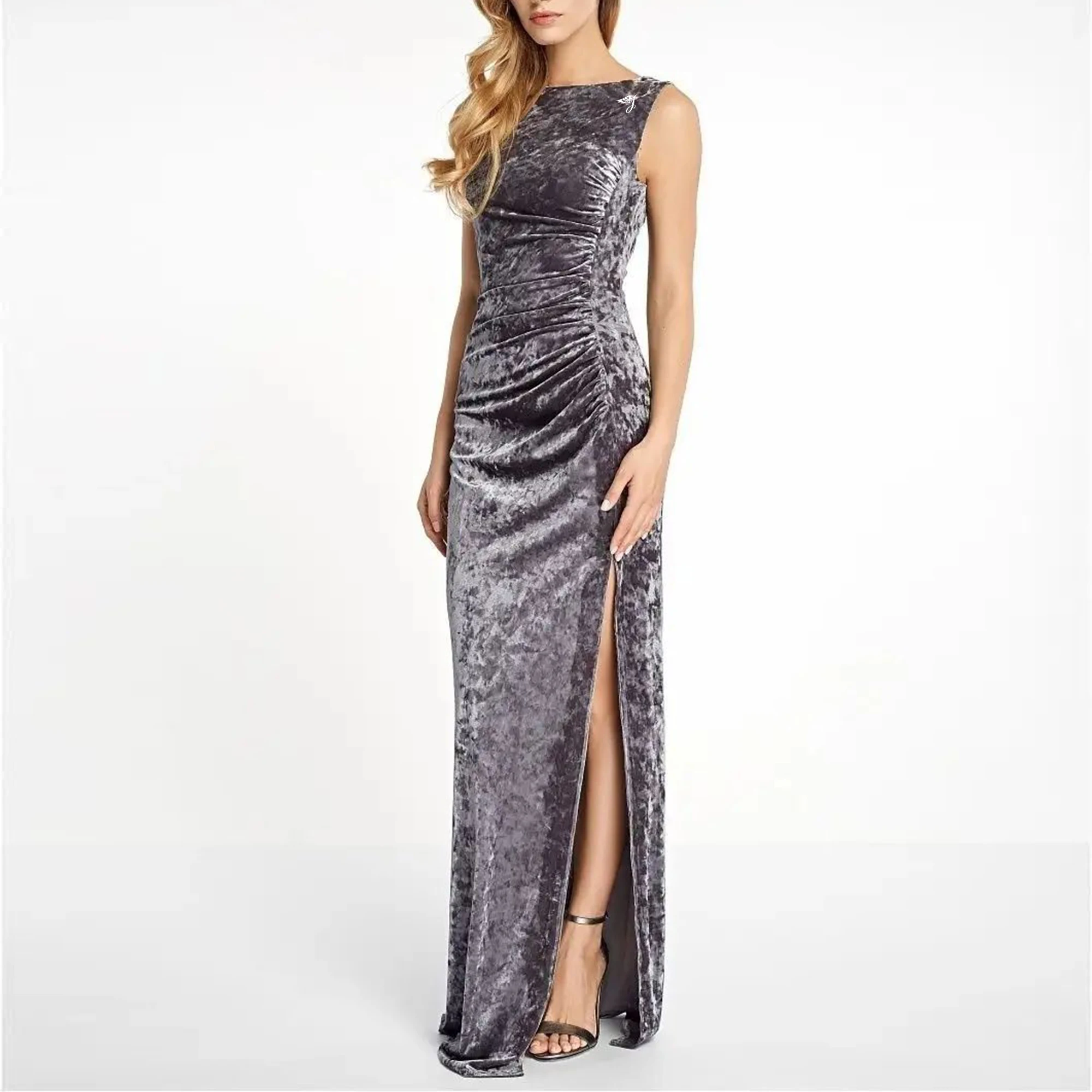 OEM Custom Clothing Manufacturers Backless Velvet Slit Romantic Evening Dress For Ladies Luxury Wedding Party