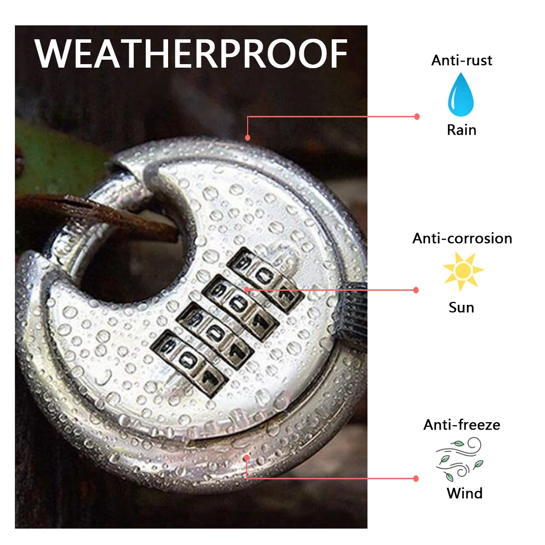 Safely Code Lock 4 Dial Digit Combination Lock Weatherproof Protection Security disc Padlock