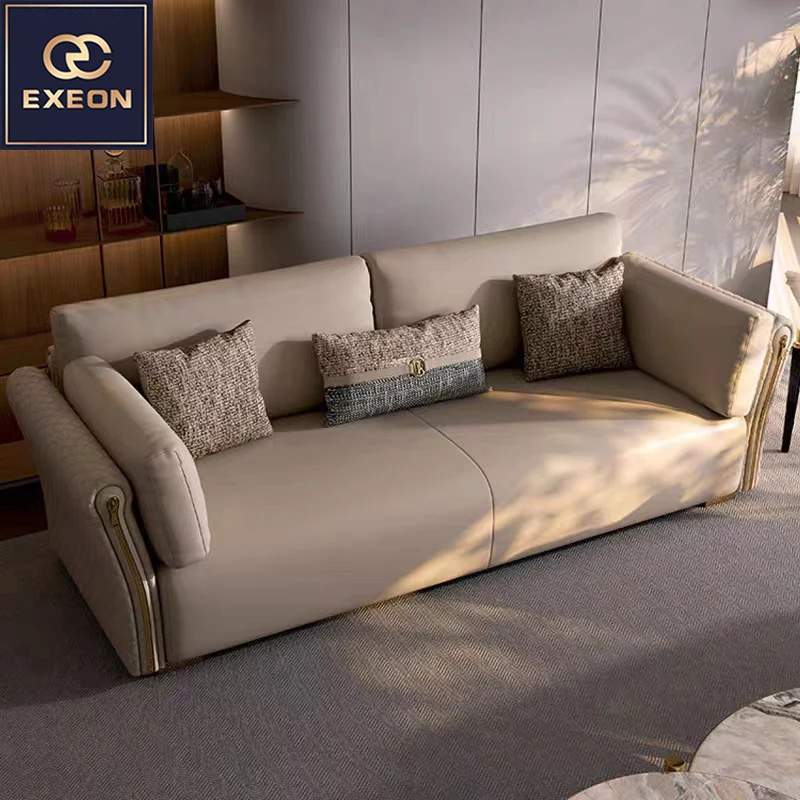 Modern Luxury Light Leather Sofa High-end Villa Design Living Room Soft Sofa