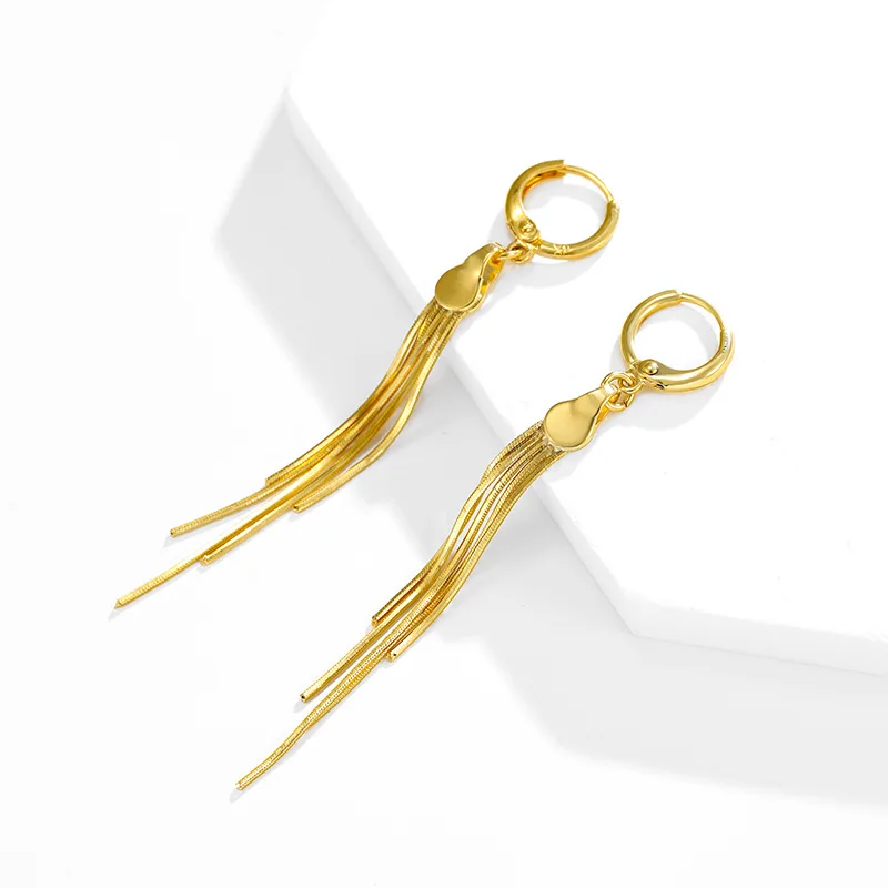 Кисточкой Серьги 18k позолоченные длинные металлической цепью серьги в виде капель минималистском стиле Huggie Обруч с бахромой