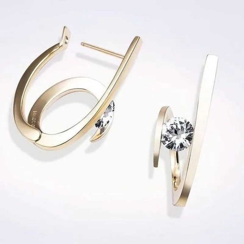 Fashion Round Cut  Lab-created Topaz Stud Earrings Wave Ring Engagement Wedding Earring Jewelry