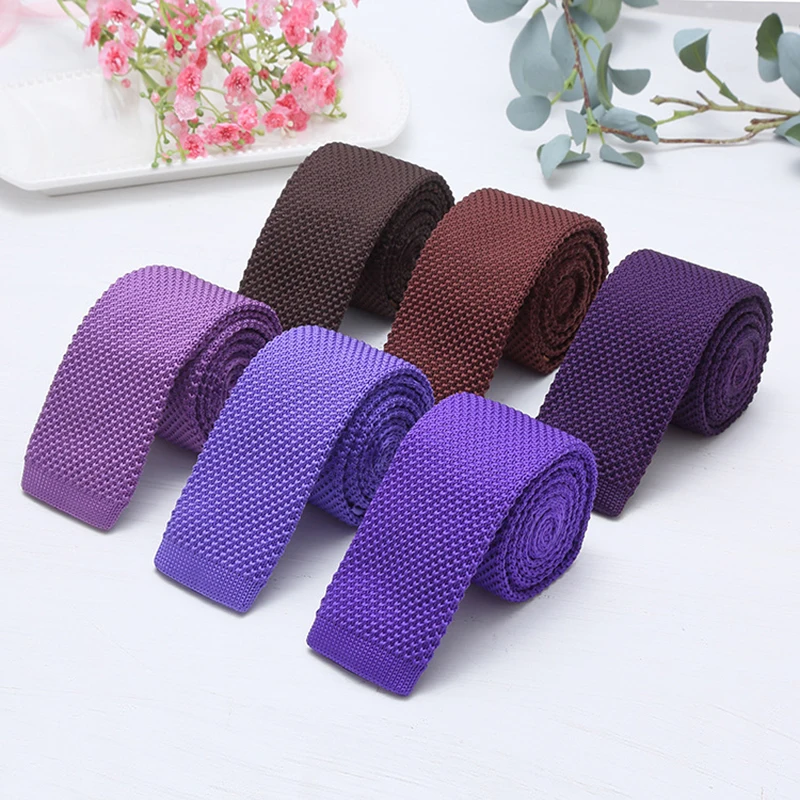 Solid Color Neckties Knitted Skinny Ties for Men Pink Blue Red Handmade Hign Quality Ties