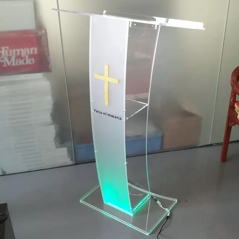 Transparent LED Lighting Acrylic School Lectern Acrylic Platform podium Church Pulpit