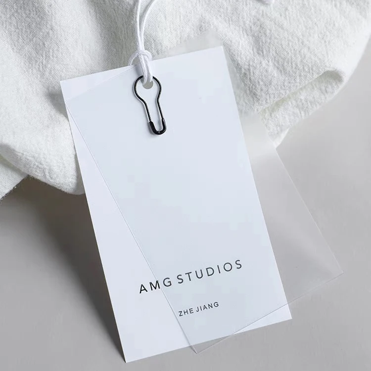 High-end custom garment swing tag plastic bag and cardboard hang tags for clothing own logo