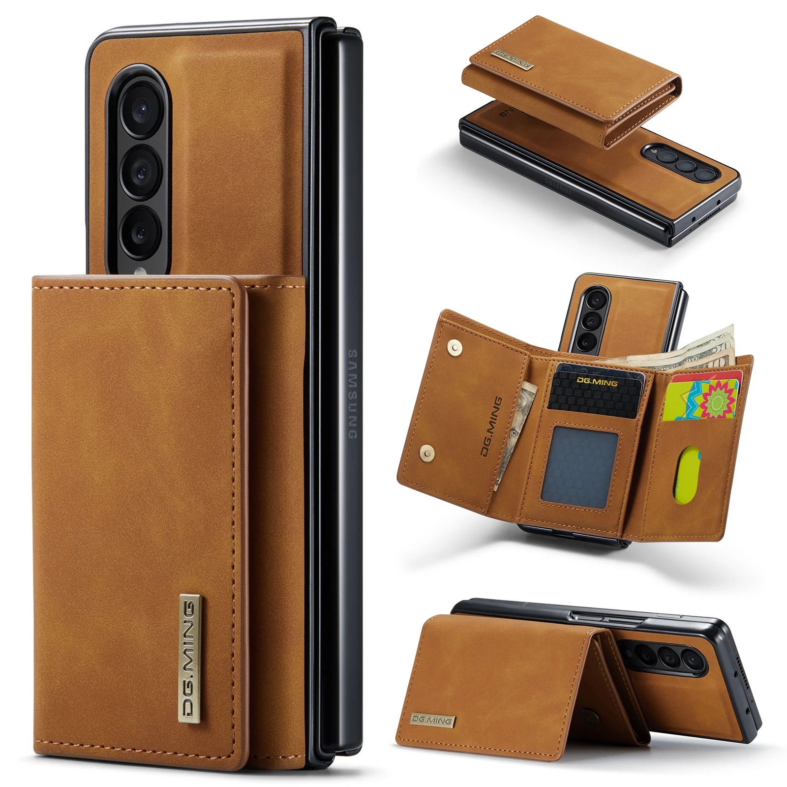 new magnetic detachable wallet card holder phone case for Samsung Z fold 4 3 S22ultra 21FE S20plus Note 20 A23 A53 A73 A52 A32