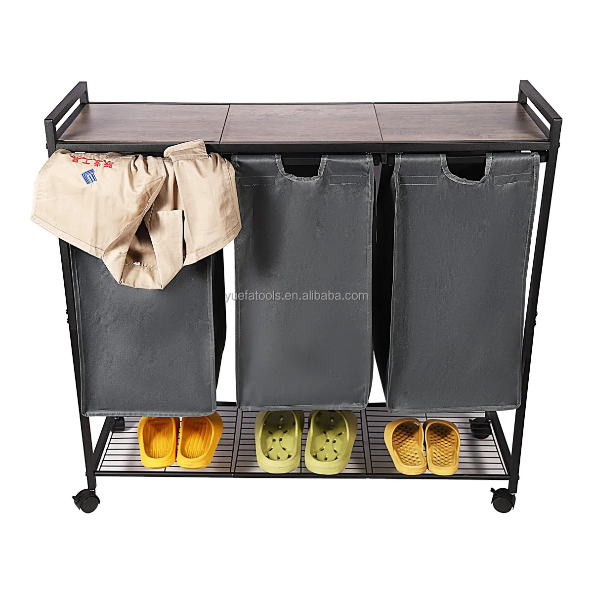 Factory Triple Laundry Basket With Removable Bag Laundry Hampers With Shelf Laundry Basket 3 Compartments