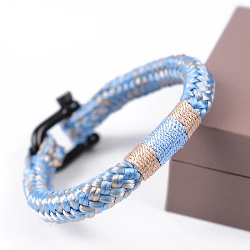 LONGJIE wholesale stainless steel buckle handmade outdoor nautical  men polyester rope bracelet for gift