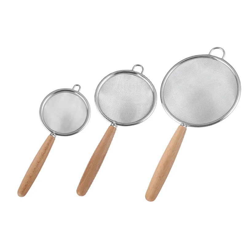 Extra Fine Mesh Stainless Steel Strainer Sieve Sifter with Wooden Handle for Kitchen Rice Juice Tea Quinoa Food Flour Baking