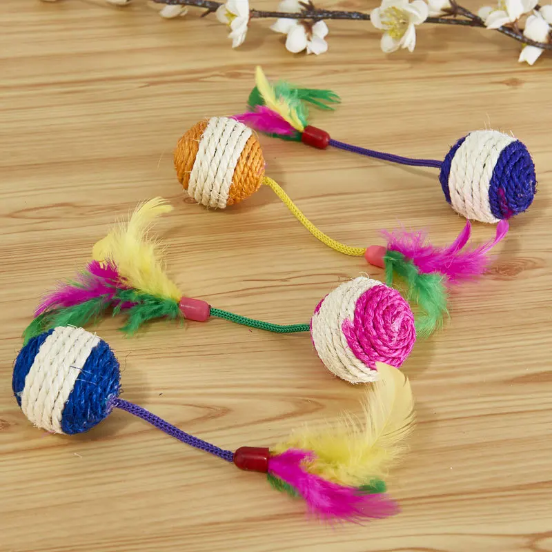 Cat Toy Pet Cat Sisal Scratching Ball Training Interactive Toy Kitten Pet Cat Supplies Funny Play Feather Toy