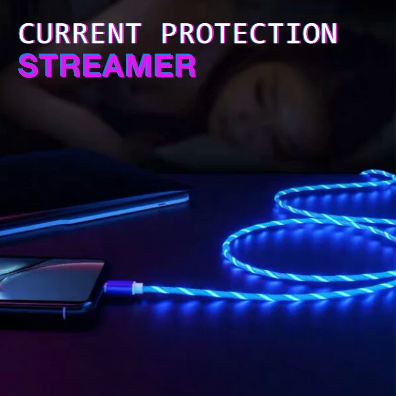 Красная молния Led Micro многофункциональное зарядное устройство кабель Usb Type-C с функцией быстрой зарядки TPE потока световой освещение для