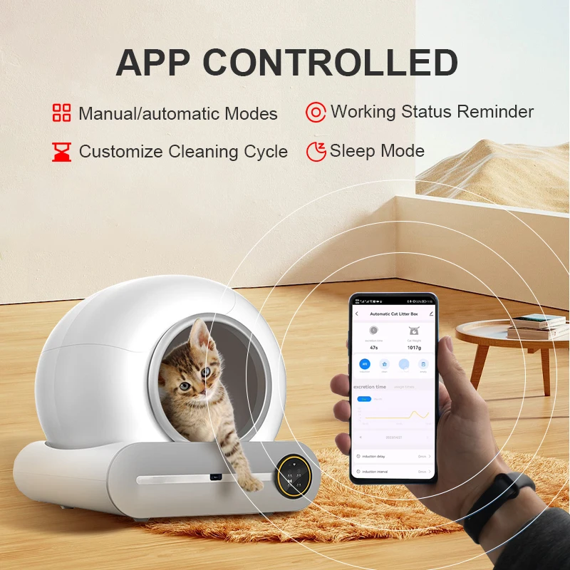 Smart quick self cleaning safety large size customized logo toilet pets litter automatic cats box