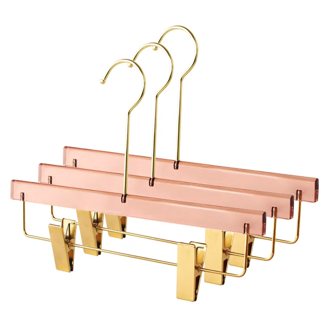 Wholesale custom acrylic crystal transparent hangers with metal clip hangers plastic pants clothes hangers