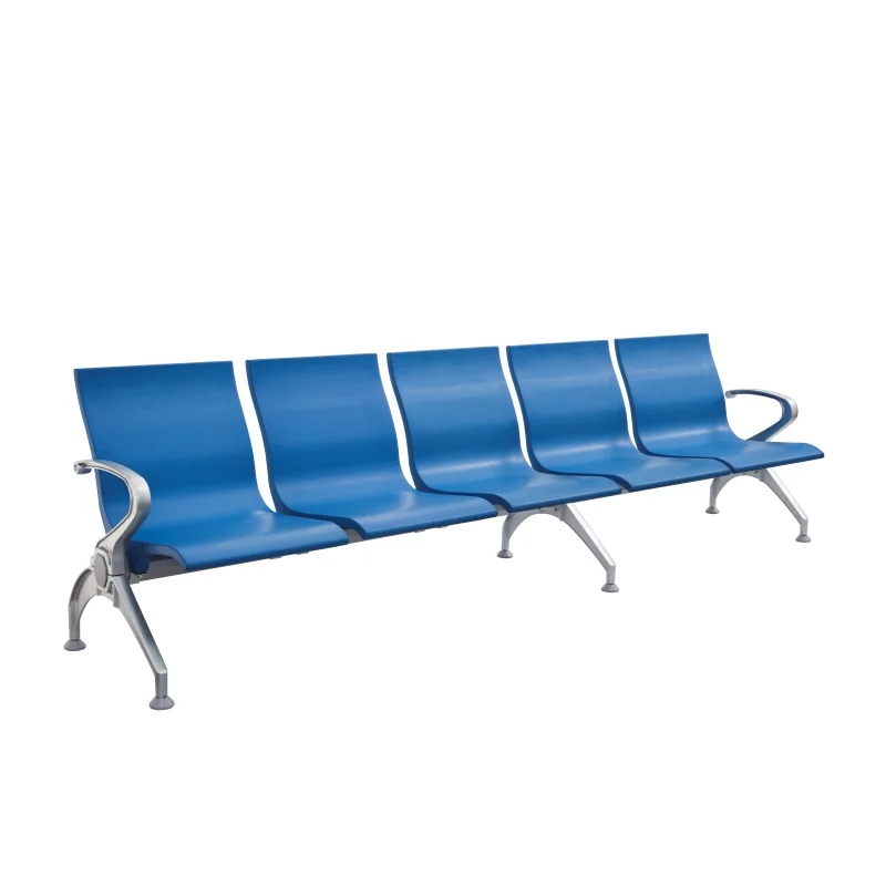 Aluminum alloy hands and feet 5 seats reception chair, light blue airport chair, hospital polyurethane (PU) waiting chair