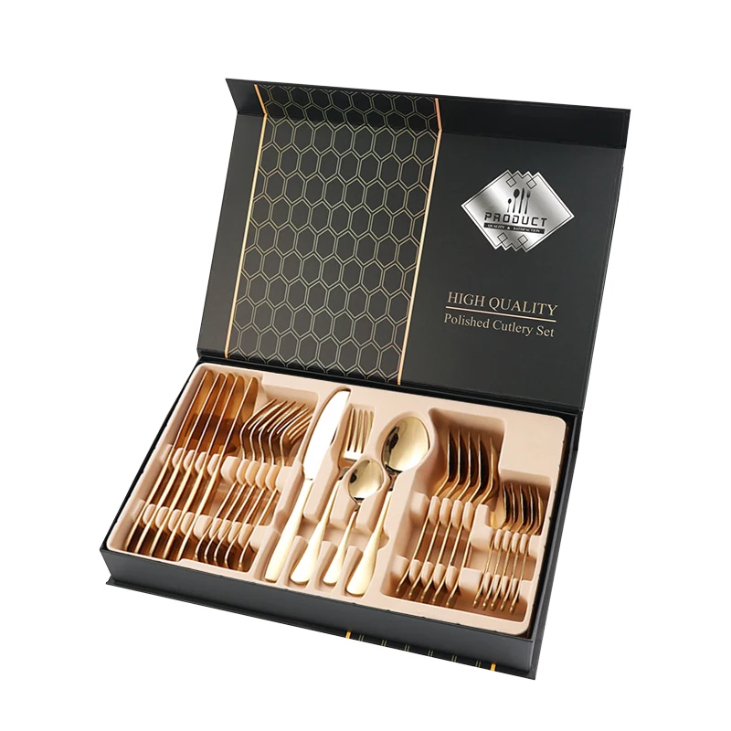 
Amazon hot selling 24PCS silverware set Knife Fork Spoon Tea Spoon set with box 