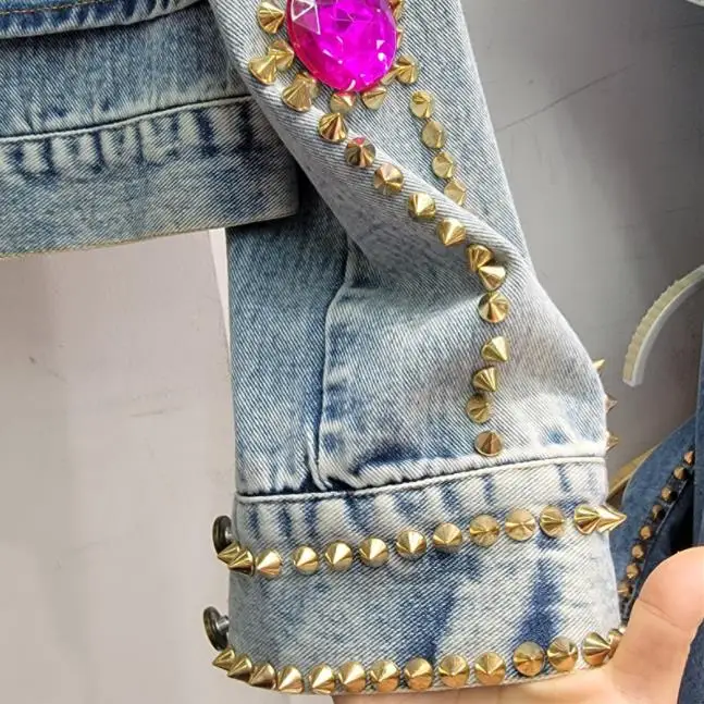 Spring New Rhinestone Beaded Denim Jacket Women Slimming All-Matching Short Jean Jacket Lady Streetwear Denim Coat