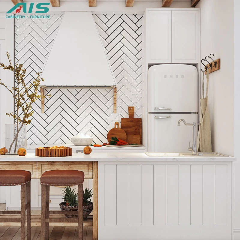 Ais European Modular Assembly Frame Luxury Style White Luxury Bright Recessed Kitchen Cabinets On Island