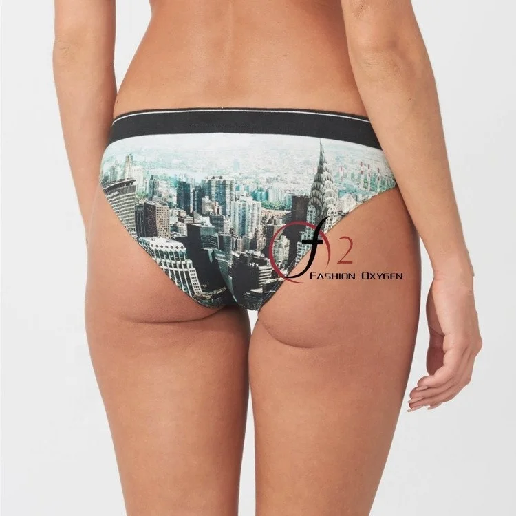 New york fashion sweet women sexy high cut underwear knit logo waistband sexy women panty cool city print cotton comfort brief
