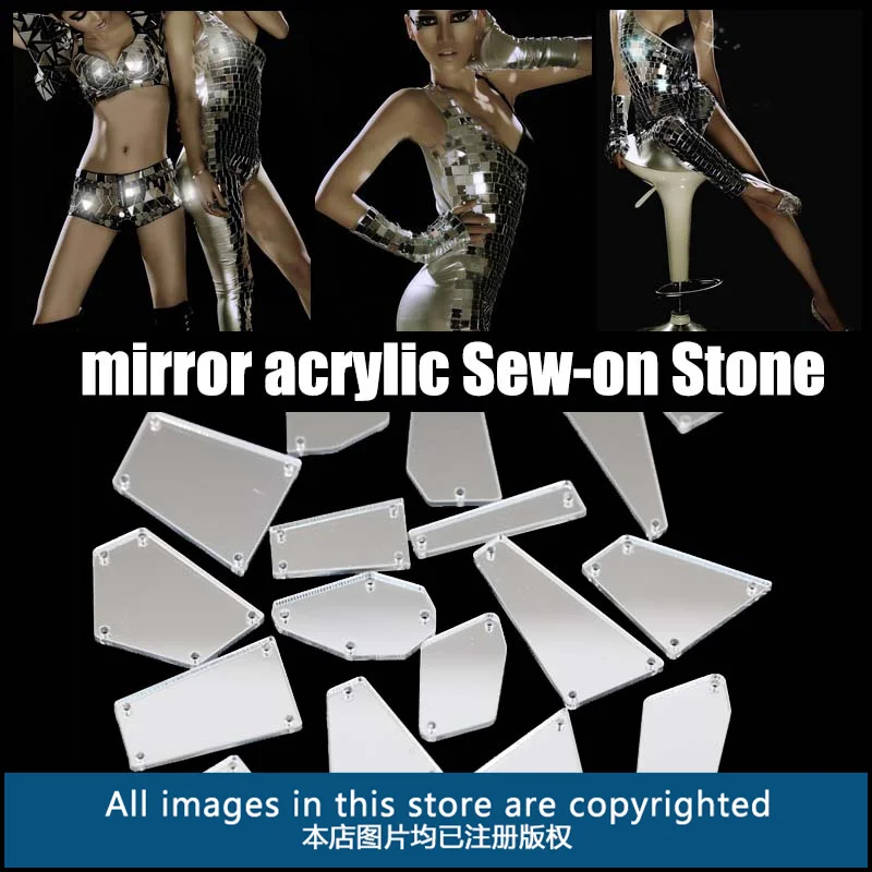 OLeeya High Shiny Over 35 Colors Silver Strass Flat Back Acrylic Mirror Sew on Rhinestones With Holes for Dancing Clothes
