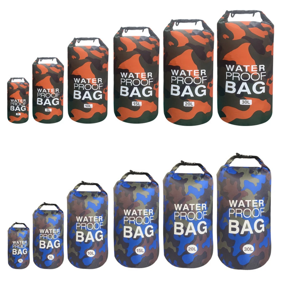 Custom Print Logo Swim Ocean PVC Roll-Top Outdoor Pack Ice Reusable Camouflage Waterproof Dry Bag With Shoulder Strap