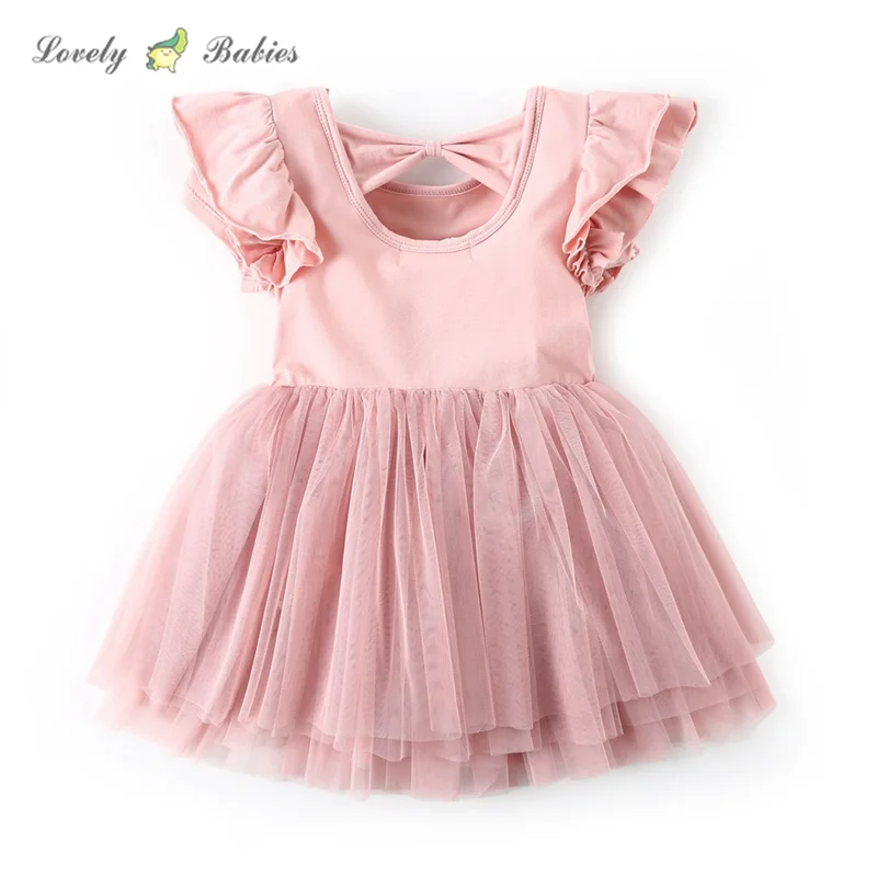 latest baby girl mesh yarn wear Cotton ruffled puff sleeve casual dress for birthday