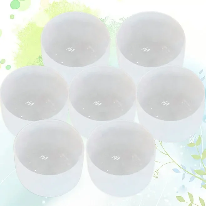 Immense Resonating Capacity 8 Inch  White Frosted Crystal Set Of 7 Singing Sound Bowls