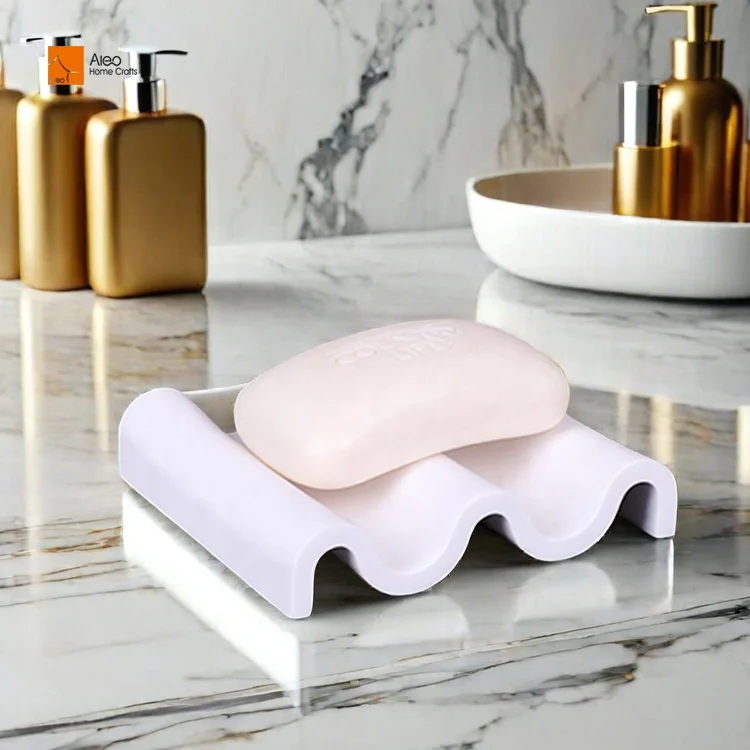 Wave White Polyresin Soap Dish Bathroom Accessory Cement Stone Effect Resin Soap Dish Holder and Vanity Tray China Supplier
