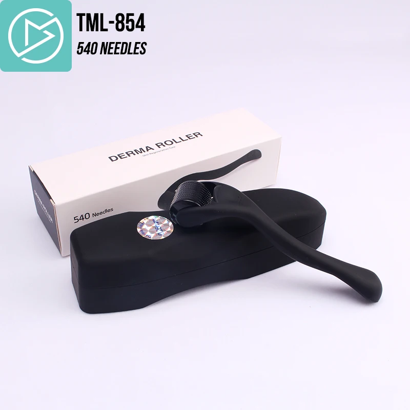 CE 540 Matte Black Frosted handle Needles Derma Roller beard titanium dermaroller beard derma roller for men