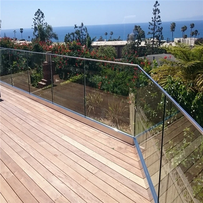 External terrace fencing railing frameless glass porch deck balustrade aluminium U channel clamp deck balcony railing